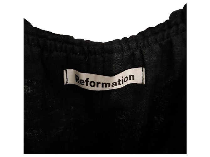 Abito mini con cintura a spalle scoperte Reformation in lino nero - vista 4