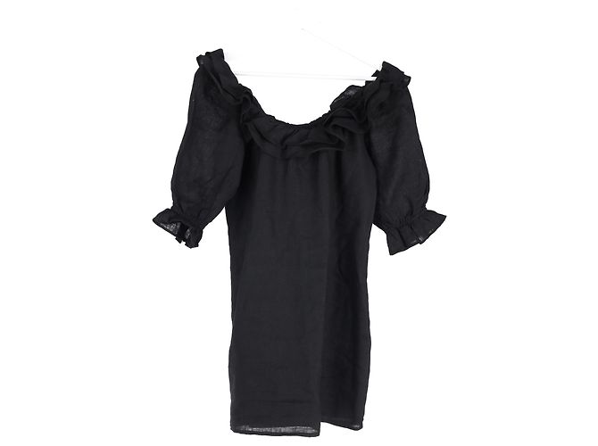 Abito mini con cintura a spalle scoperte Reformation in lino nero - vista 5