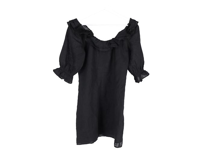 Abito mini con cintura a spalle scoperte Reformation in lino nero - vista 6