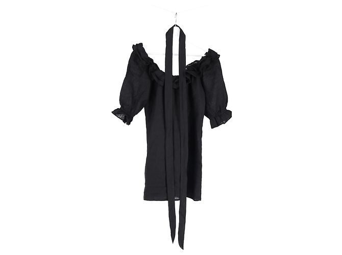 Abito mini con cintura a spalle scoperte Reformation in lino nero - vista 7