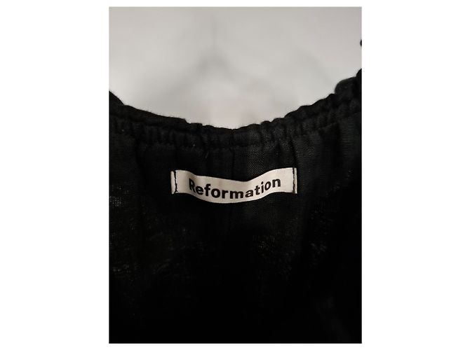 Abito mini con cintura a spalle scoperte Reformation in lino nero - vista 8
