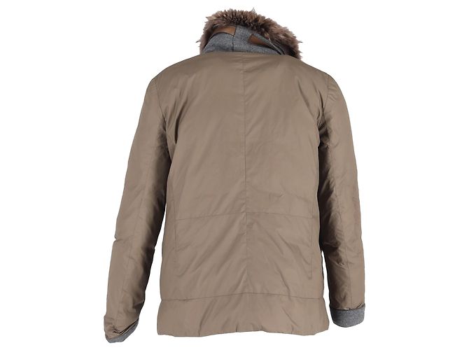 Brunello Cucinelli Fur Trim Double-Breasted Down Jacket in Brown Polyamide - view 3