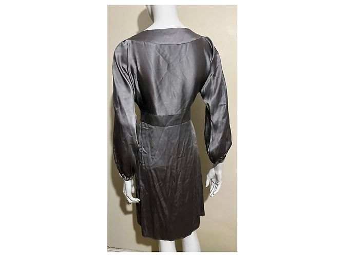 Dunkelsilbernes Seidenkleid Joseph mit Bischofärmeln - Ansicht 3