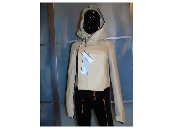 Chaqueta con capucha Rick Owens de cuero crema Crudo - vista 10