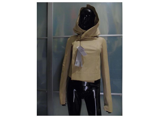 Chaqueta con capucha Rick Owens de cuero crema Crudo - vista 11