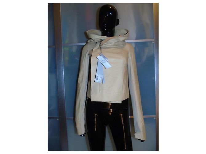 Chaqueta con capucha Rick Owens de cuero crema Crudo - vista 13