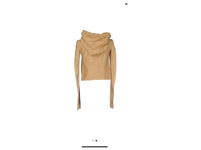 Chaqueta con capucha Rick Owens de cuero crema Crudo - vista 4