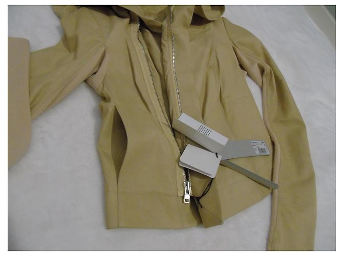 Chaqueta con capucha Rick Owens de cuero crema Crudo - vista 6