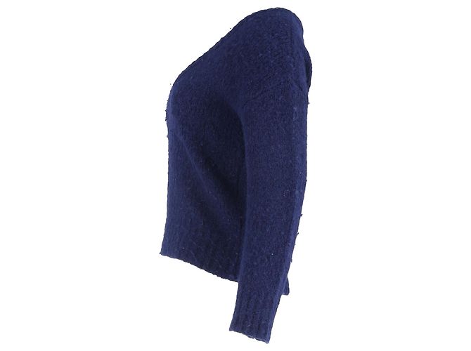 Reformation Strickpullover mit tiefem V-Ausschnitt aus blauer Wolle - Ansicht 2
