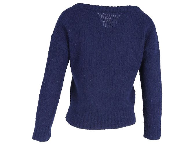 Reformation Strickpullover mit tiefem V-Ausschnitt aus blauer Wolle - Ansicht 3
