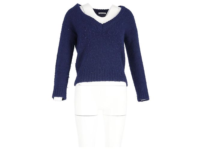 Reformation Strickpullover mit tiefem V-Ausschnitt aus blauer Wolle - Ansicht 4