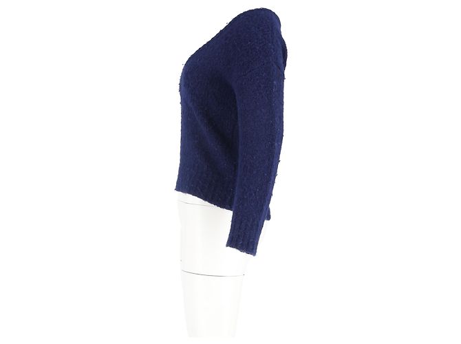Reformation Strickpullover mit tiefem V-Ausschnitt aus blauer Wolle - Ansicht 5