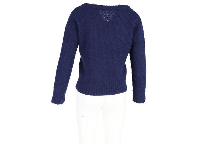 Reformation Strickpullover mit tiefem V-Ausschnitt aus blauer Wolle - Ansicht 6
