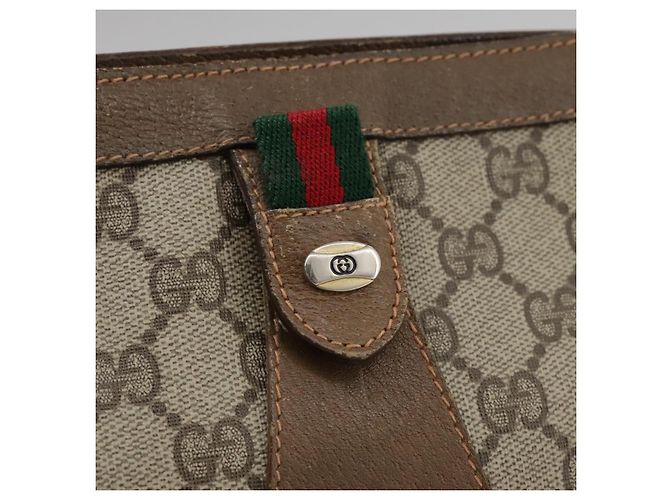 GUCCI GG Supreme Web Sherry Line Clutch Bag PVC Beige Rosso 89 01 032 Auth bs21276 - vista 12
