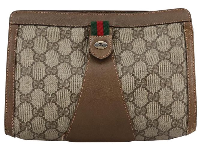 GUCCI GG Supreme Web Sherry Line Clutch Bag PVC Beige Rosso 89 01 032 Auth bs21276 - vista 2