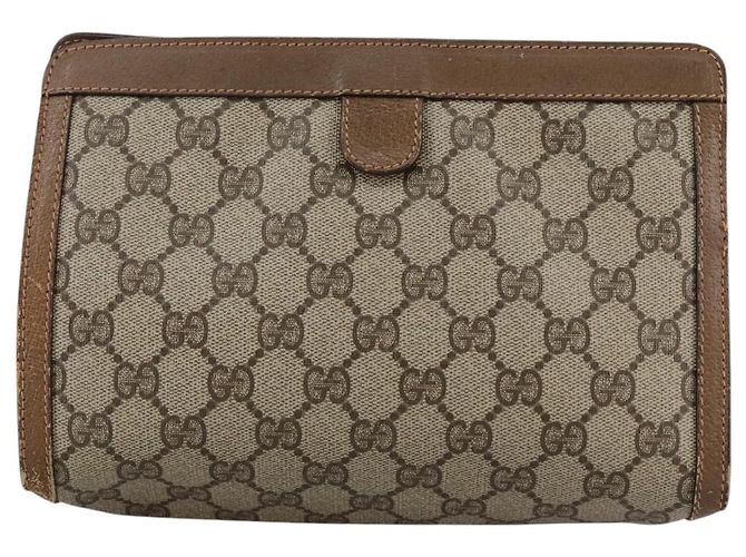 GUCCI GG Supreme Web Sherry Line Clutch Bag PVC Beige Rosso 89 01 032 Auth bs21276 - vista 3