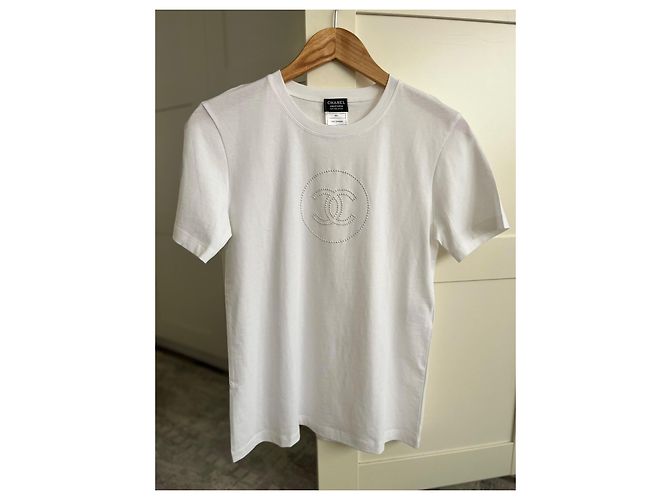 Camiseta Chanel Uniforme Blanca de Algodón con Logo de Strass Blanco - vista 2
