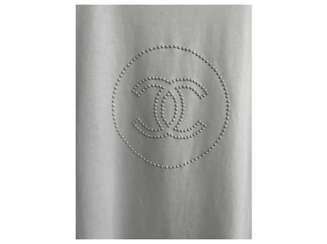 Camiseta Chanel Uniforme Blanca de Algodón con Logo de Strass Blanco - vista 3