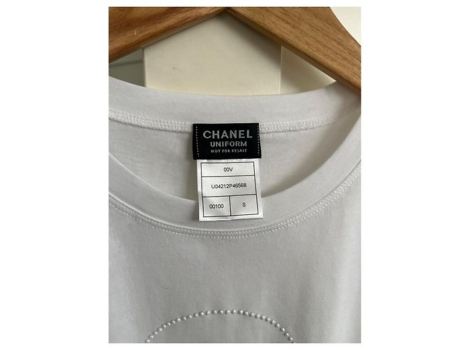 Camiseta Chanel Uniforme Blanca de Algodón con Logo de Strass Blanco - vista 4