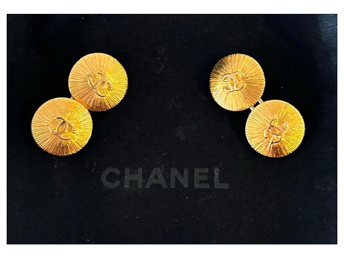 Gemelli vintage Chanel CC placcati oro D'oro - vista 11