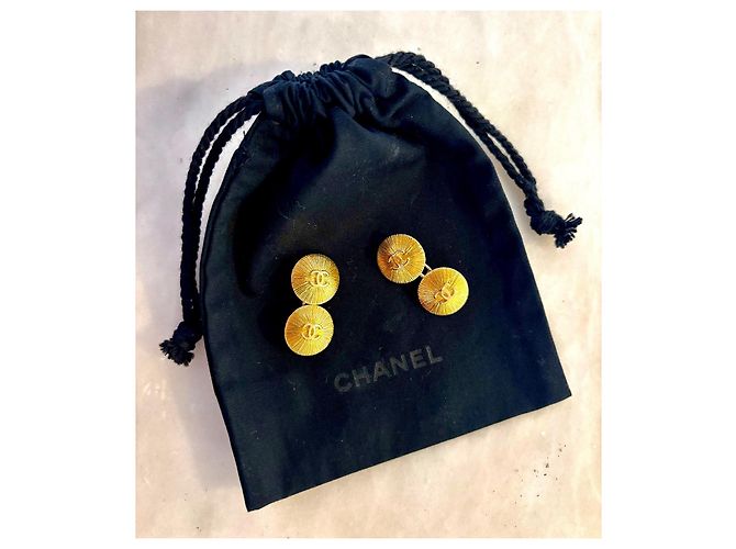 Gemelli vintage Chanel CC placcati oro D'oro - vista 12