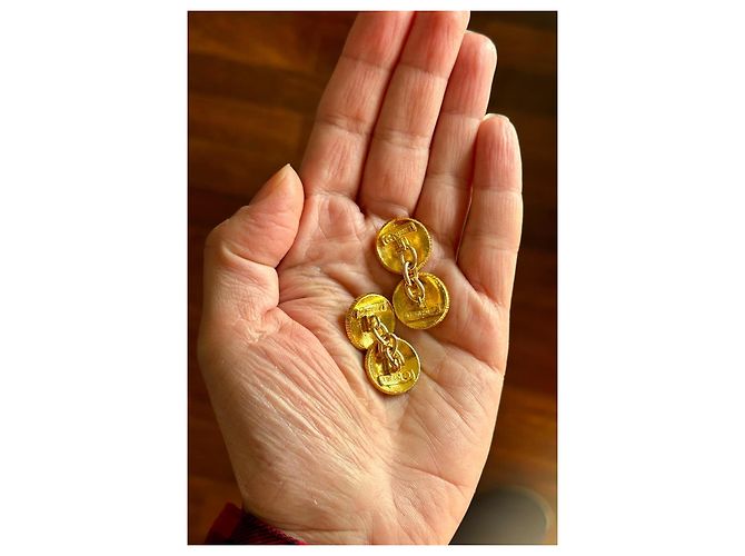 Gemelli vintage Chanel CC placcati oro D'oro - vista 8