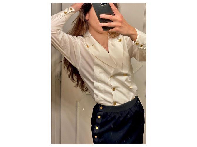 Camicia bianca vintage Chanel doppiopetto, 38 Bianco Crudo - vista 13