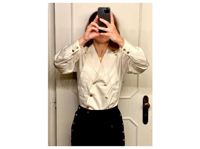 Camicia bianca vintage Chanel doppiopetto, 38 Bianco Crudo - vista 15