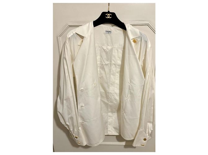 Camicia bianca vintage Chanel doppiopetto, 38 Bianco Crudo - vista 3
