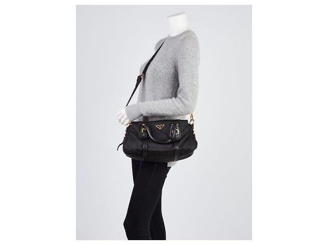 Borsa Bauletto in Nylon e Pelle Nera PRADA Nero - vista 3