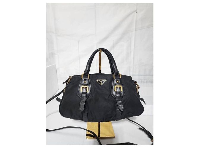 Borsa Bauletto in Nylon e Pelle Nera PRADA Nero - vista 5