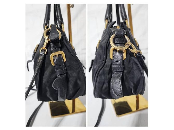 Borsa Bauletto in Nylon e Pelle Nera PRADA Nero - vista 7