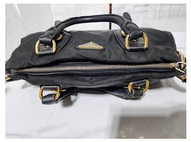 Borsa Bauletto in Nylon e Pelle Nera PRADA Nero - vista 9