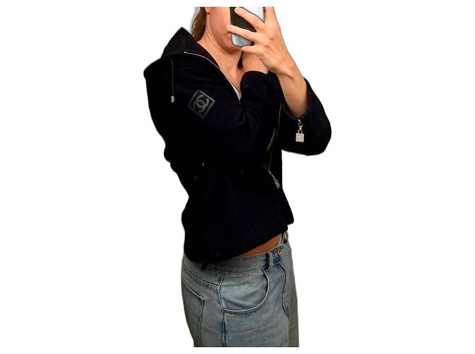 Felpa con zip Vintage Chanel Sport Line, 38 EU Nero Grigio antracite Silver hardware - vista 2