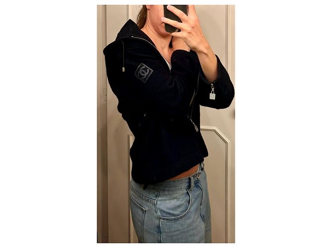Felpa con zip Vintage Chanel Sport Line, 38 EU Nero Grigio antracite Silver hardware - vista 3