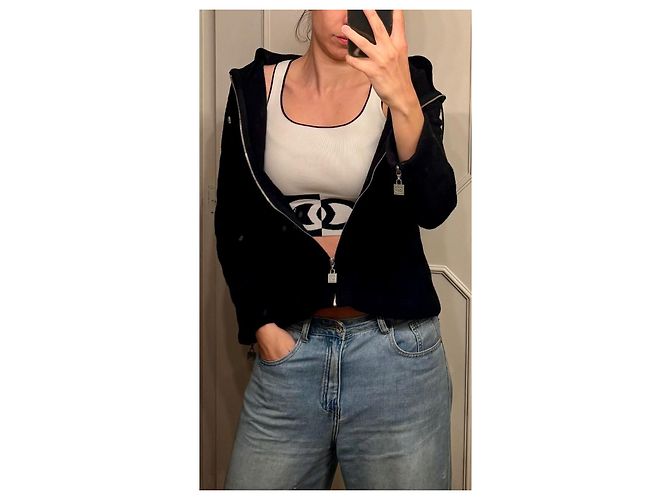 Felpa con zip Vintage Chanel Sport Line, 38 EU Nero Grigio antracite Silver hardware - vista 4