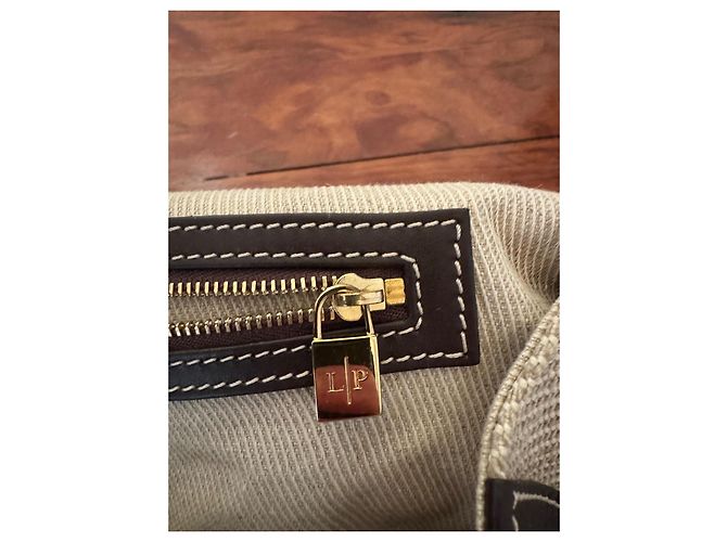 Borsa a spalla Loro Piana in tela beige e marrone - vista 10