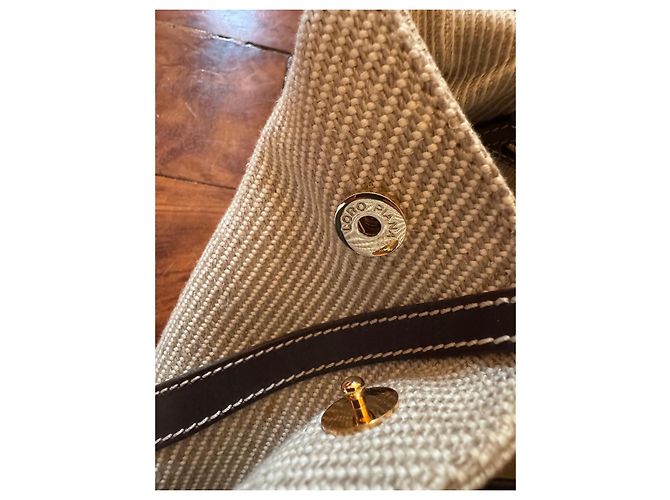 Borsa a spalla Loro Piana in tela beige e marrone - vista 11