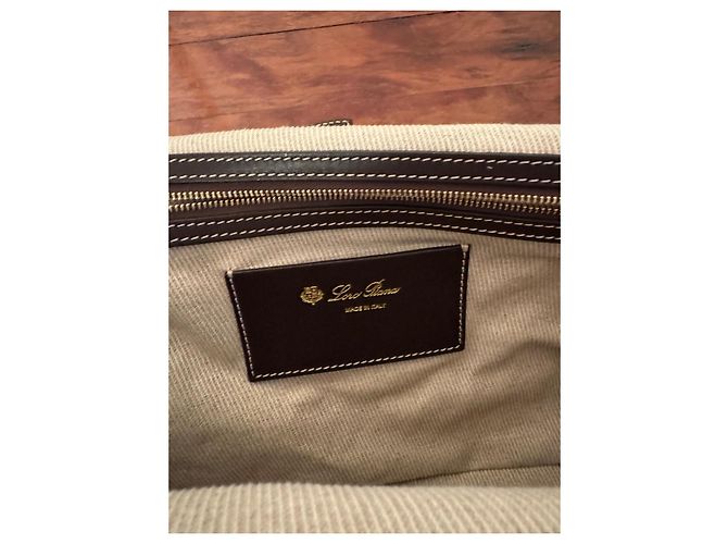 Borsa a spalla Loro Piana in tela beige e marrone - vista 12