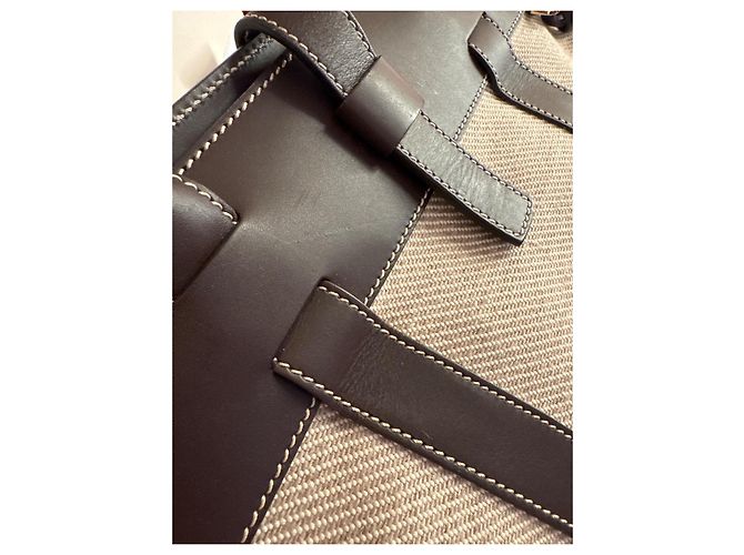 Borsa a spalla Loro Piana in tela beige e marrone - vista 13