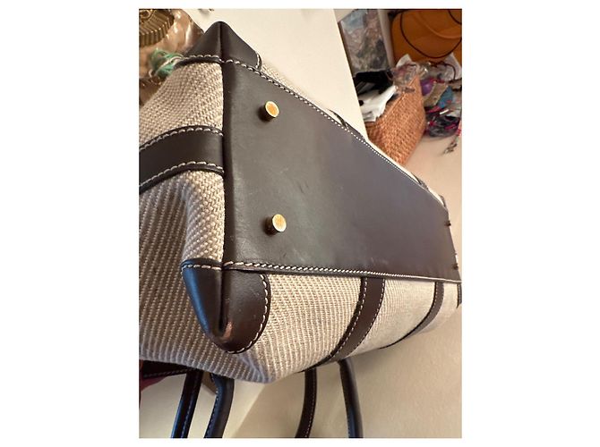 Borsa a spalla Loro Piana in tela beige e marrone - vista 14