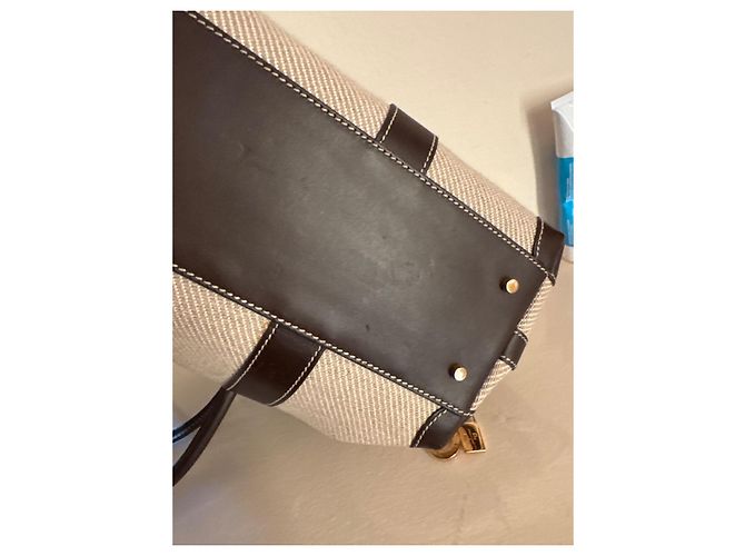 Borsa a spalla Loro Piana in tela beige e marrone - vista 15