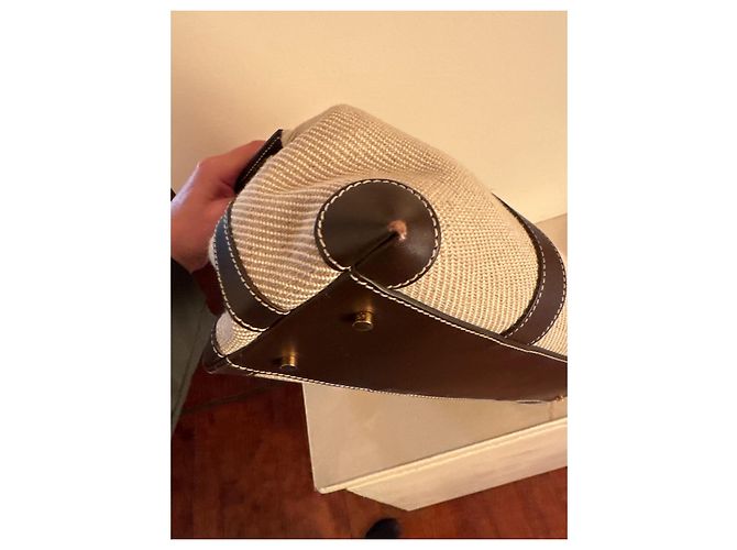 Borsa a spalla Loro Piana in tela beige e marrone - vista 16