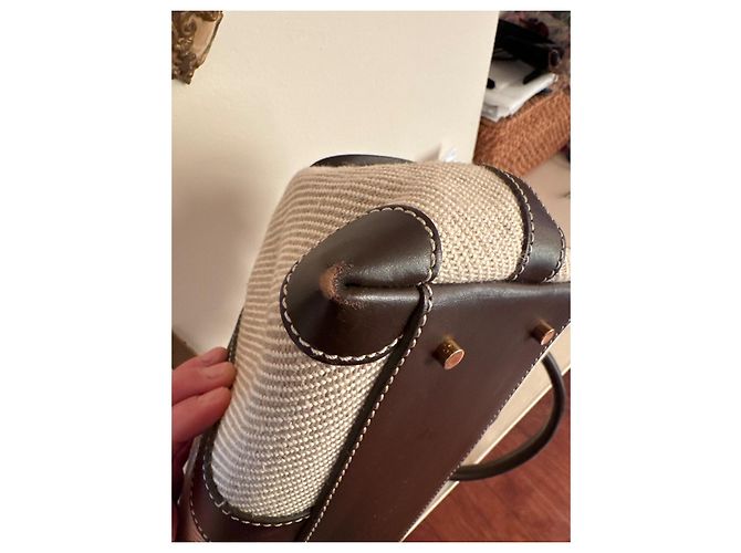 Borsa a spalla Loro Piana in tela beige e marrone - vista 17