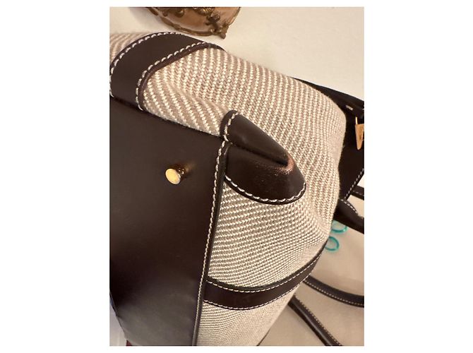 Borsa a spalla Loro Piana in tela beige e marrone - vista 18