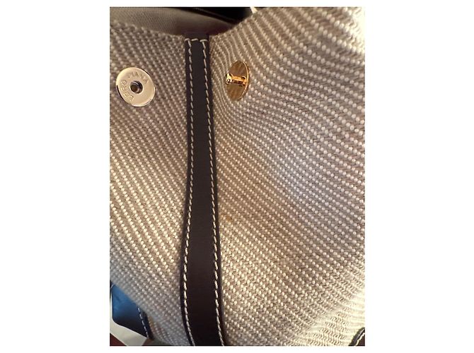 Borsa a spalla Loro Piana in tela beige e marrone - vista 19