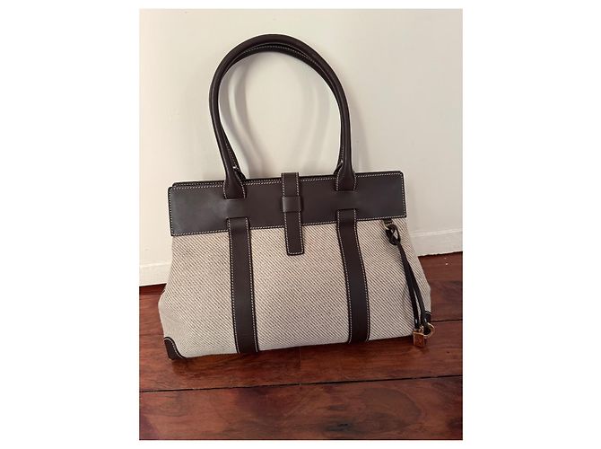 Borsa a spalla Loro Piana in tela beige e marrone - vista 2