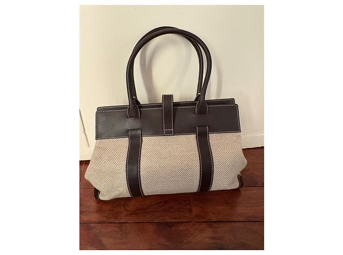 Borsa a spalla Loro Piana in tela beige e marrone - vista 3