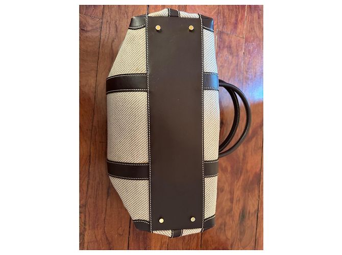 Borsa a spalla Loro Piana in tela beige e marrone - vista 4
