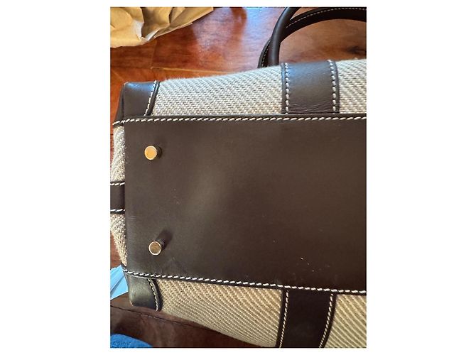 Borsa a spalla Loro Piana in tela beige e marrone - vista 5